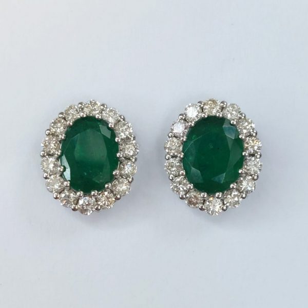 2.30ct Emerald and Diamond Cluster Earring