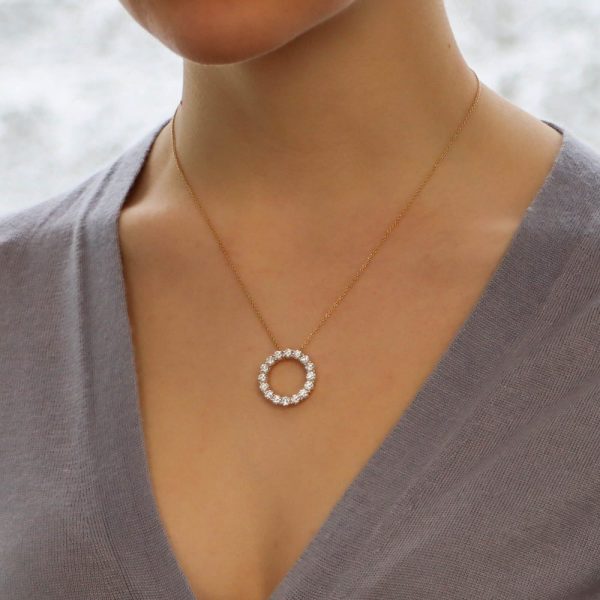 Round Brilliant Cut Diamond Circle Pendant Necklace