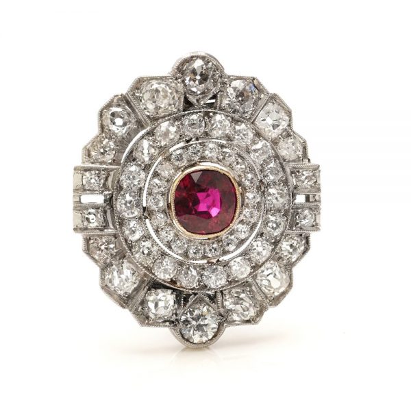 Antique ruby brooch with Old cut diamonds pendant 1900