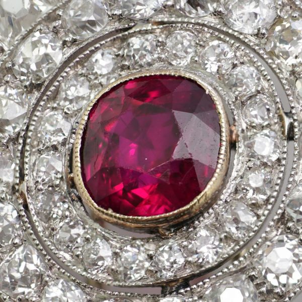 Antique ruby old cut diamond brooch