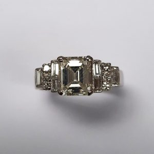 1.50ct Square Cut Diamond Engagement Ring with Baguette and Brilliant Shoulders