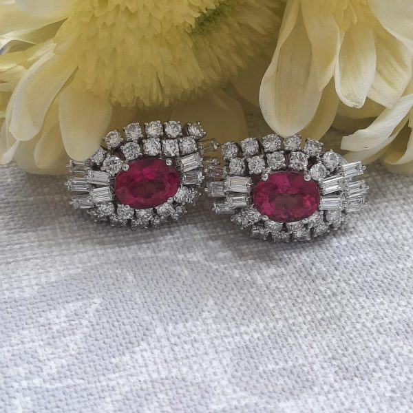 4.55ct Pink Tourmaline and Diamond Cluster Earrings