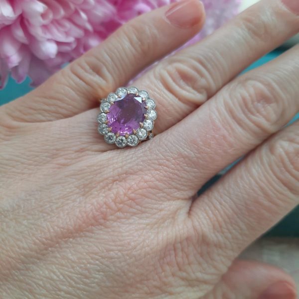 4.80ct Pink Sapphire and Diamond Cluster Ring