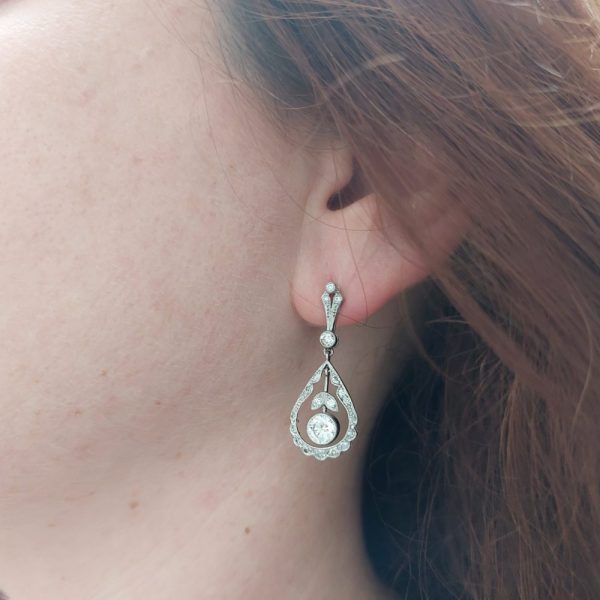 Edwardian Style Diamond Pendant Earrings