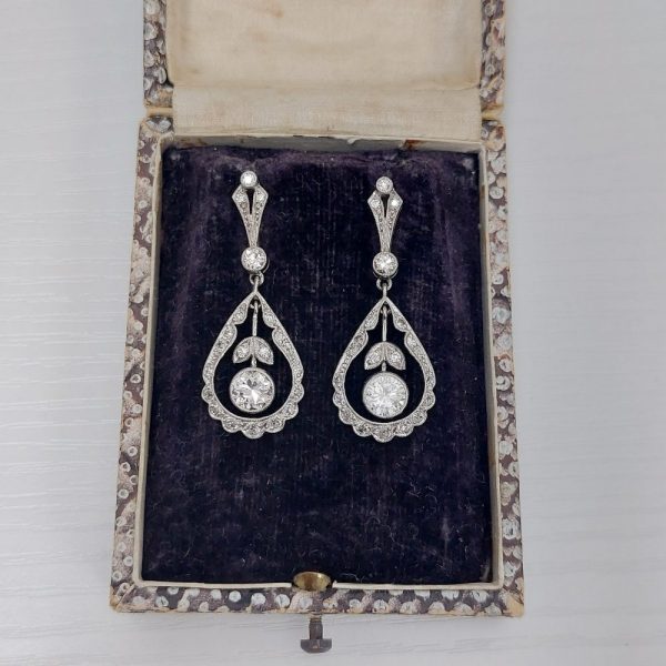 Edwardian Style Diamond Pendant Earrings
