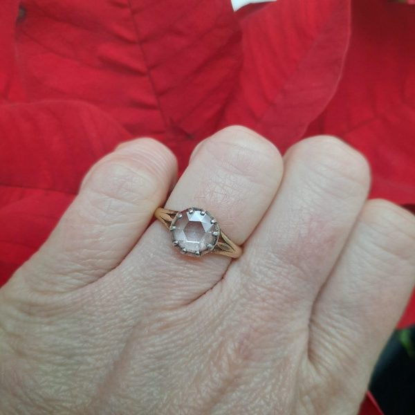 Antique 0.70ct Rose Cut Diamond Ring Solitaire