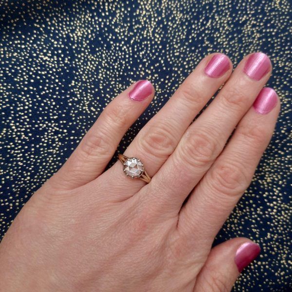 Antique 0.70ct Rose Cut Diamond Ring Solitaire