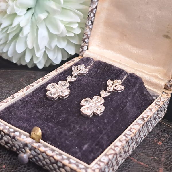 Antique Diamond Quatrefoil Cluster Drop Earrings