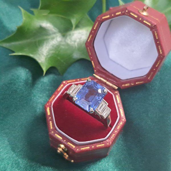 Magnificent Vintage 5.36ct Unheated Ceylon Sapphire and .70ct Diamond Platinum Engagement ring
