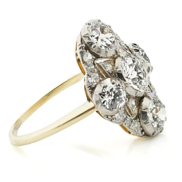 Antique Victorian 2.84ct Old Cut Diamond Plaque Dress Ring in Platinum and 18ct Yellow Gold