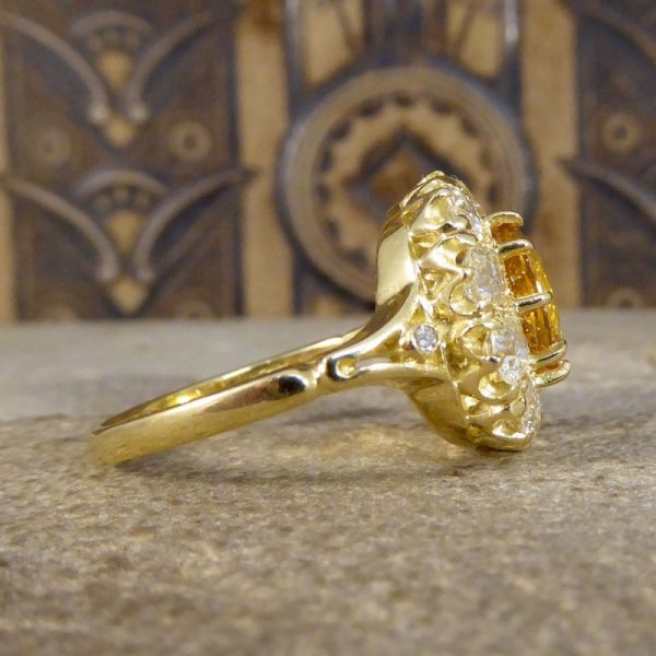 3.60ct Yellow Sapphire and 2.10ct Old Cut Diamond Cluster Ring