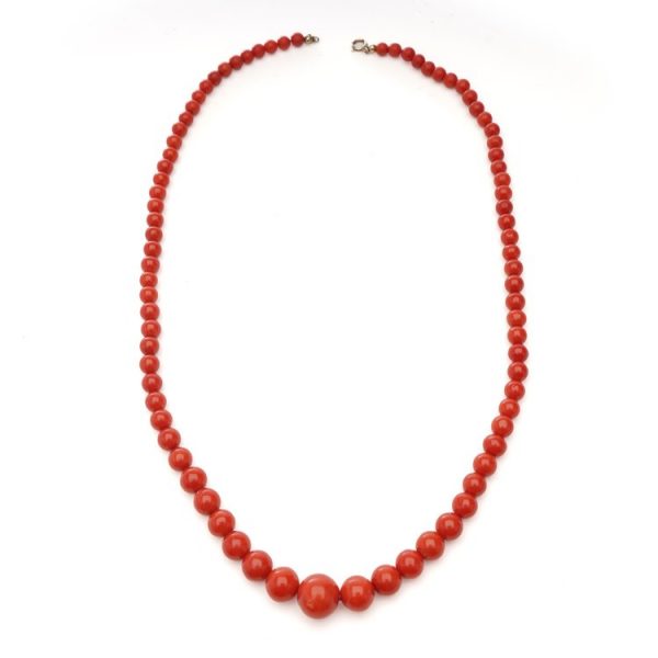 Antique Late Victorian Natural Coral Graduated Bead Necklace