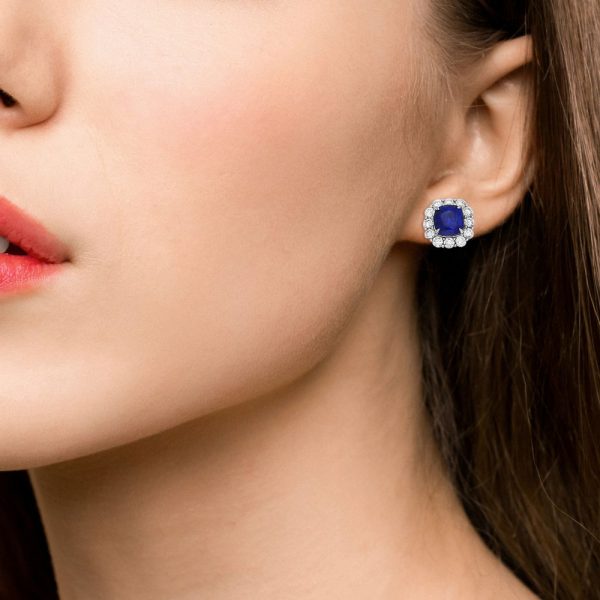 Sapphire and Diamond Cluster Stud Clip Earrings Platinum