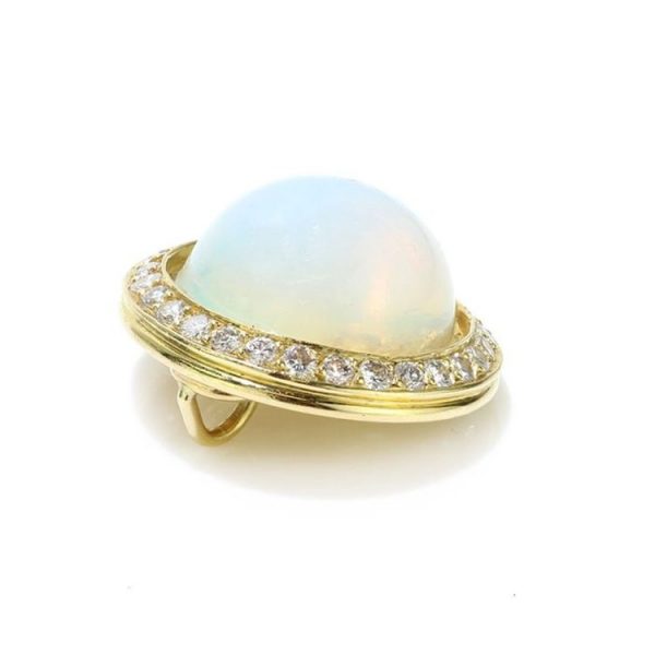 Vintage 1970s Moonstone and Diamond Cluster Pendant by Jack Friedman