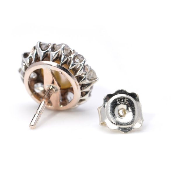 Antique Pearl and Old Cut Diamond Cluster Stud Earrings