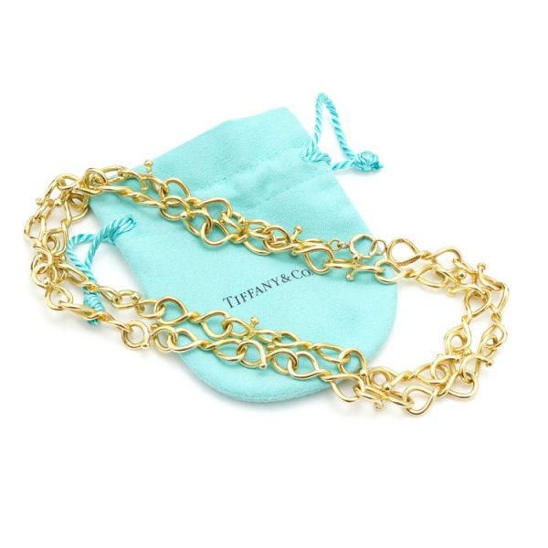 Vintage Tiffany and Co 18ct Yellow Gold Fancy Link Infinity Style Chain Necklace in original Tiffany & Co travel pouch