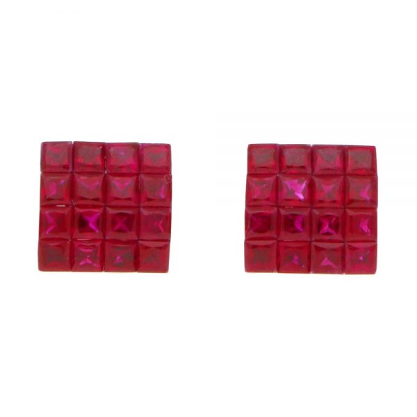 Ruby Square Earrings in 18ct White Gold