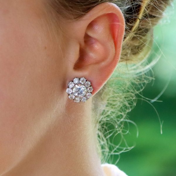 Antique Victorian Diamond Cluster Stud Earrings