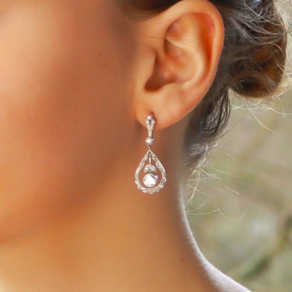 Edwardian Style Diamond Garland Pendant Earrings in 18ct White Gold
