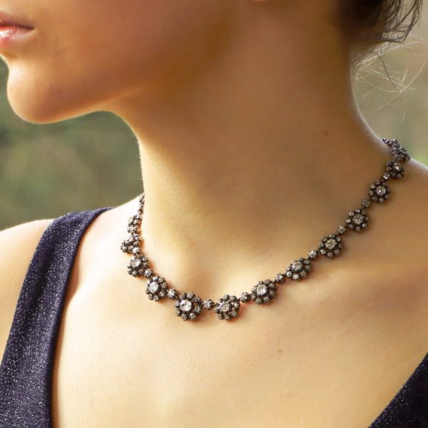 Antique Victorian Diamond Cluster Necklace