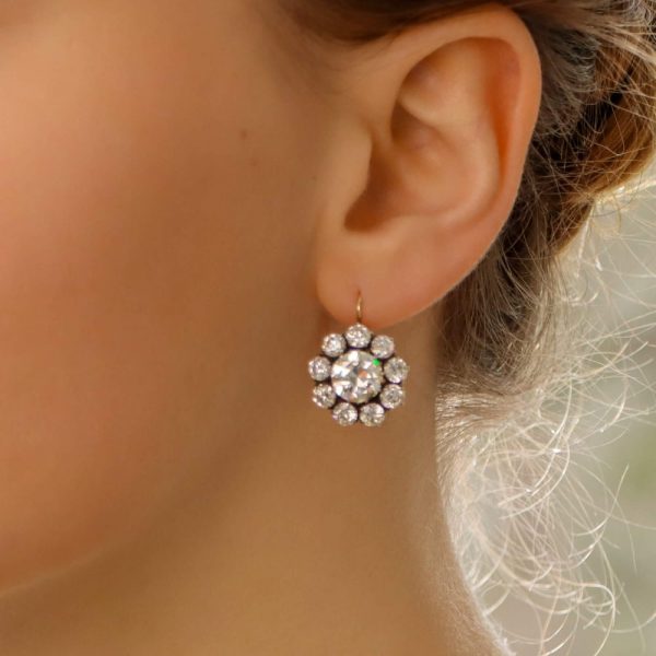 Victorian Inspired Convertible Cluster Drop Diamond Earrings