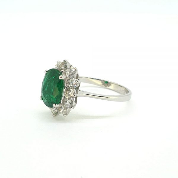 2.16ct Oval Emerald and Diamond Cluster Ring