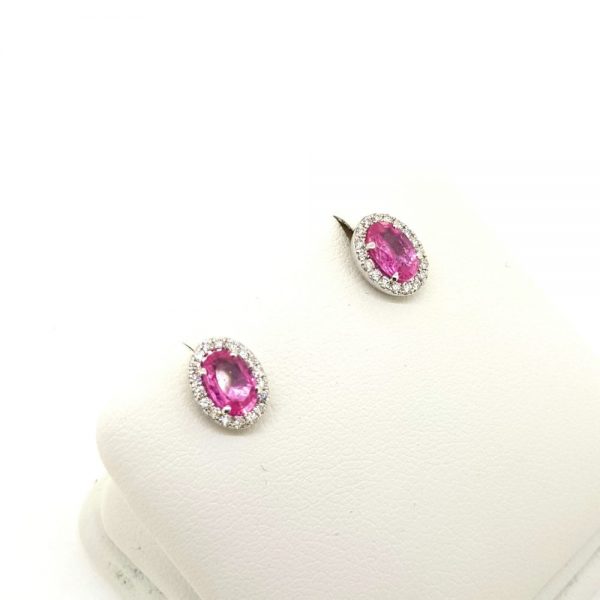 1.03ct Oval Pink Sapphire and Diamond Cluster Stud Earrings