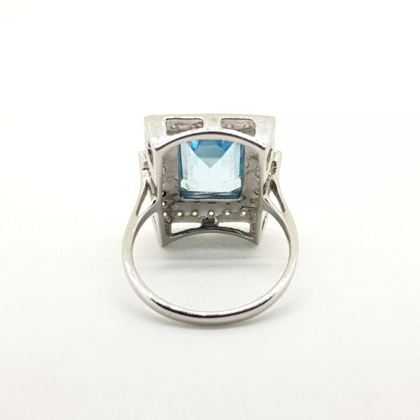 Art Deco Style Aquamarine and Diamond Tablet Ring