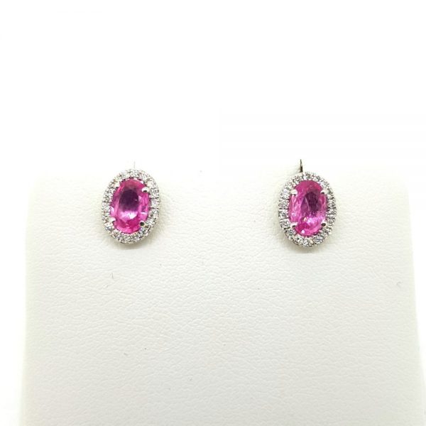 1.03ct Oval Pink Sapphire and Diamond Cluster Stud Earrings