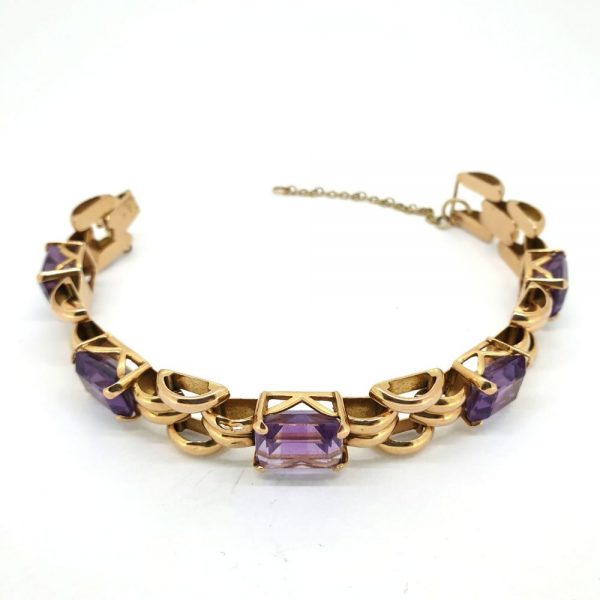 Vintage 1940s Amethyst and 18ct Yellow Gold Bracelet