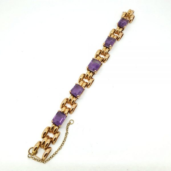 Vintage 1940s Amethyst and 18ct Yellow Gold Bracelet