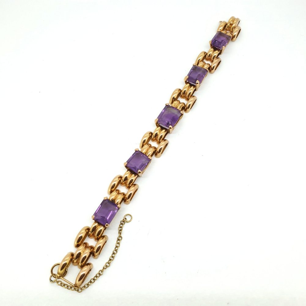 9ct Gold Ornate Amethyst 7” Bracelet | RH Jewellers