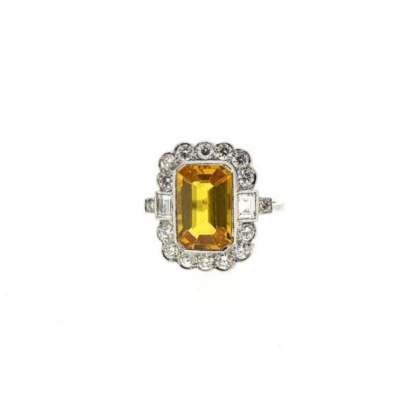 3.60ct Yellow Sapphire and Diamond Floral Cluster Ring