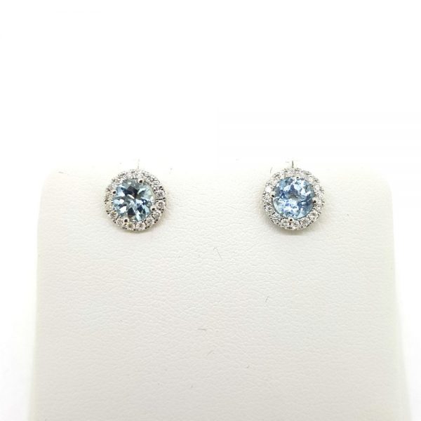 0.74ct Aquamarine and Diamond Cluster Stud Earrings