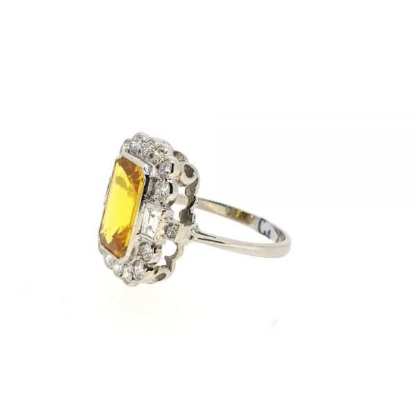 3.60ct Yellow Sapphire and Diamond Floral Cluster Ring