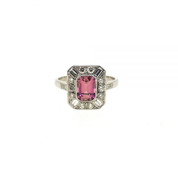 Pink Tourmaline and Diamond Cluster Dress Ring