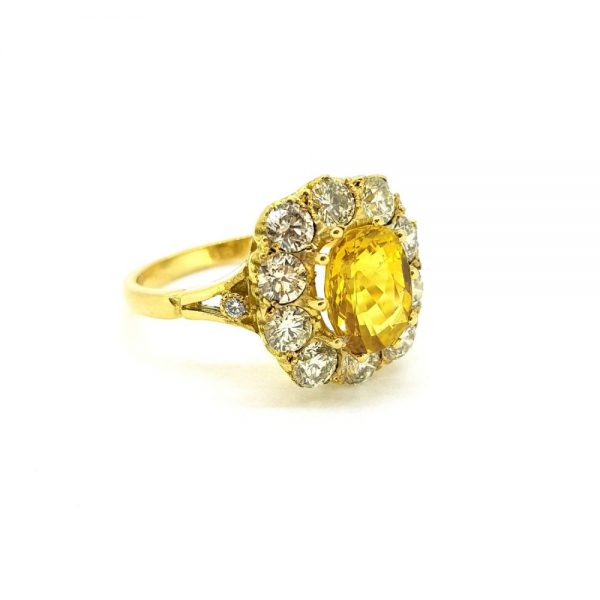 2.70ct Yellow Sapphire and Diamond Cluster Dress Ring