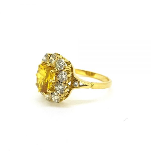 2.70ct Yellow Sapphire and Diamond Cluster Ring