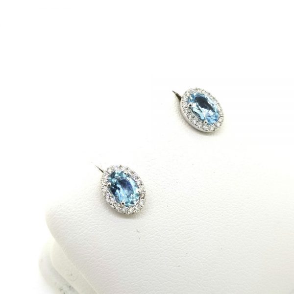 0.74ct Aquamarine and Diamond Oval Cluster Stud Earrings