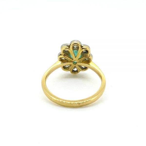 0.80ct Emerald and Diamond Floral Cluster Ring