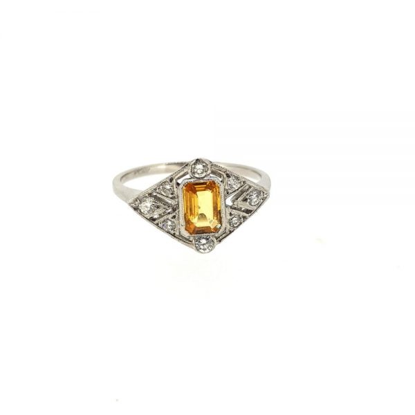 Yellow Sapphire and Diamond Cluster Ring