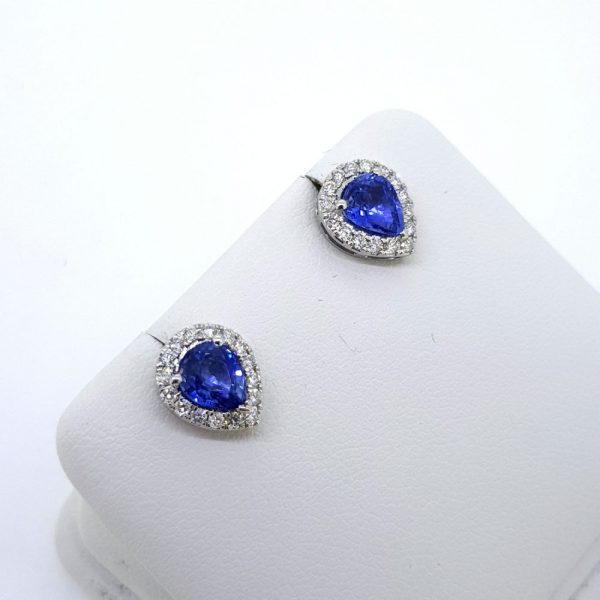 1.43ct Pear Cut Sapphire and Diamond Cluster Stud Earrings