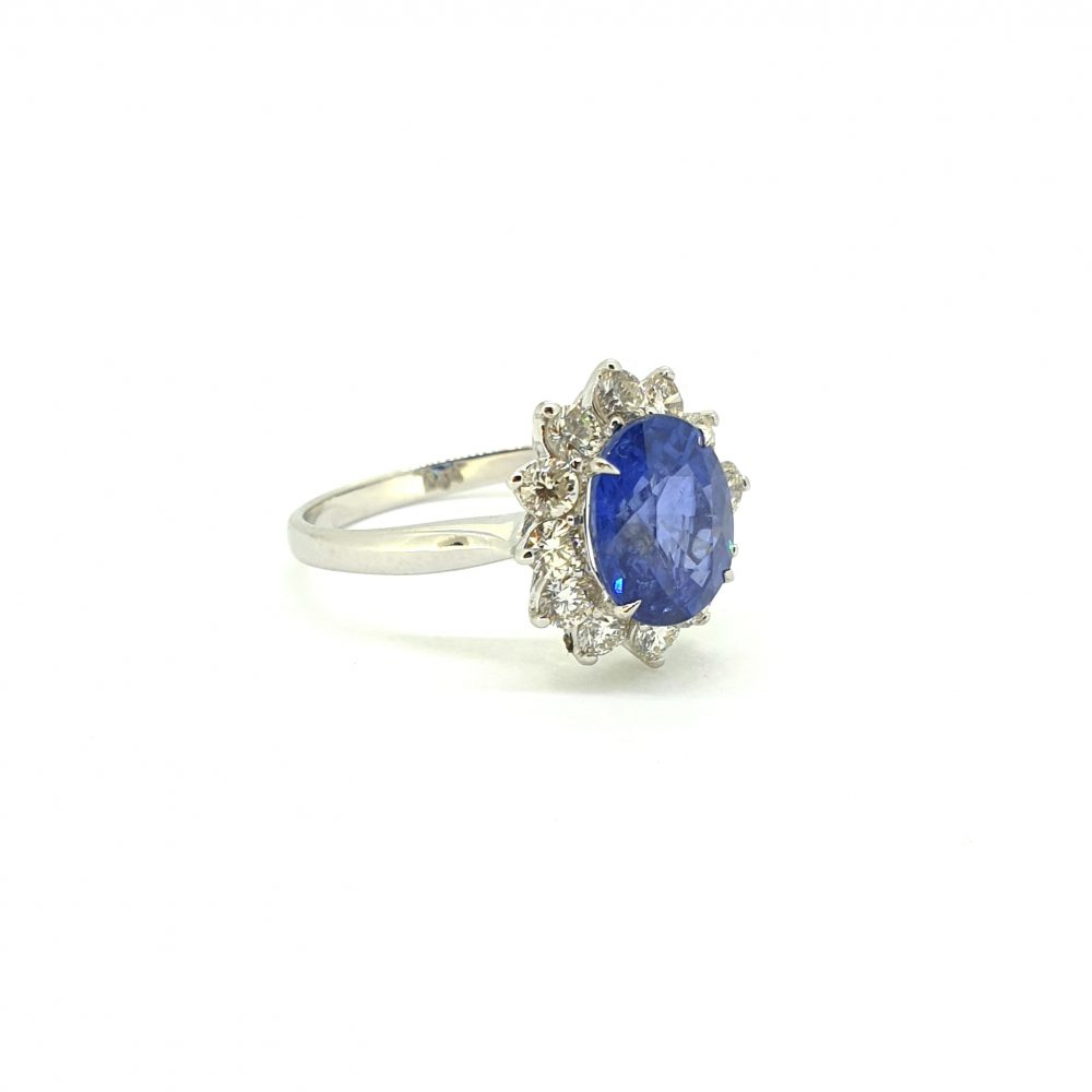 3.20ct Oval Sapphire and Diamond Floral Cluster Ring