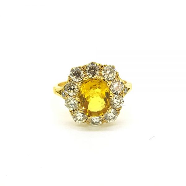 2.70ct Yellow Sapphire and Diamond Cluster Dress Ring