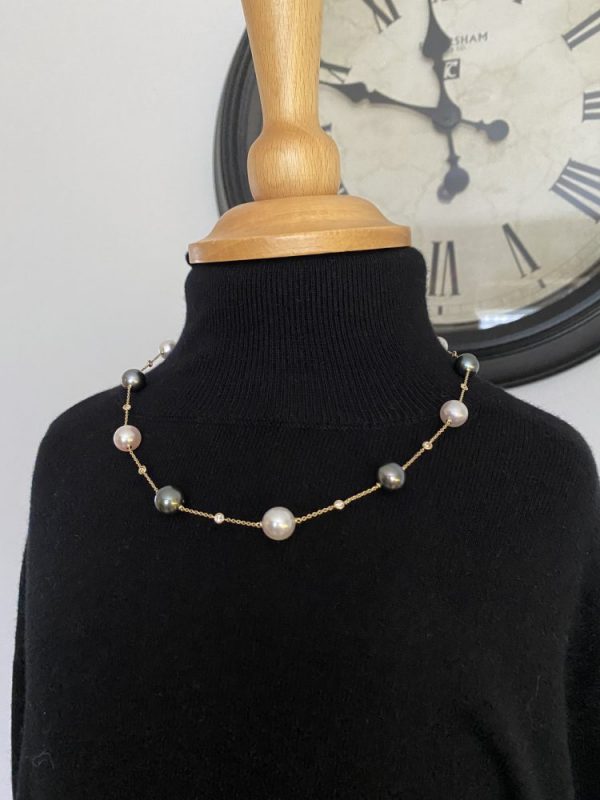 Akoya and Tahitian Pearl Necklace with Diamonds