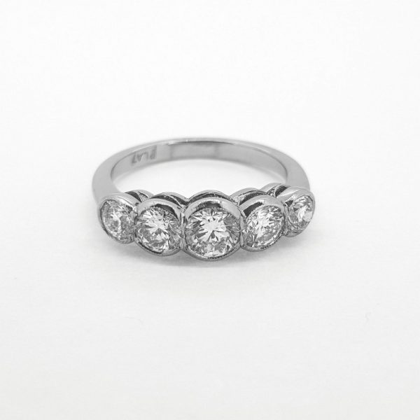 Five Stone Diamond Ring in Platinum, 1.60 carats