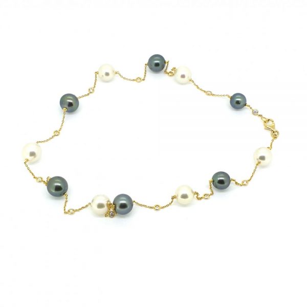 Akoya and Tahitian Pearl Necklace with Diamonds