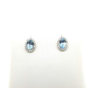 Aquamarine and Diamond Oval Cluster Stud Earrings