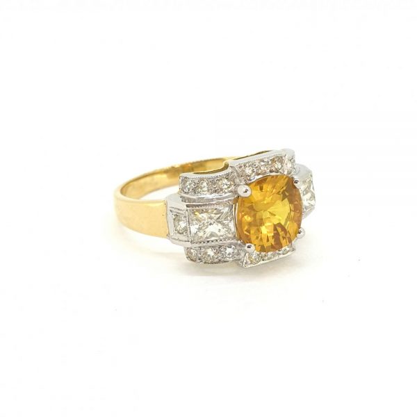 2.30ct Yellow Sapphire and Diamond Cluster Dress Ring