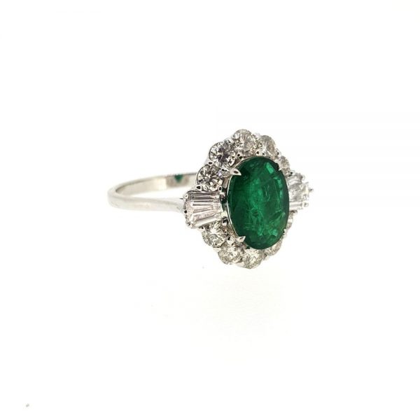 1.88ct Oval Cut Emerald and Diamond Cluster Ring